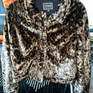 GUESS Women's Brown Leopard Teddy Jacket